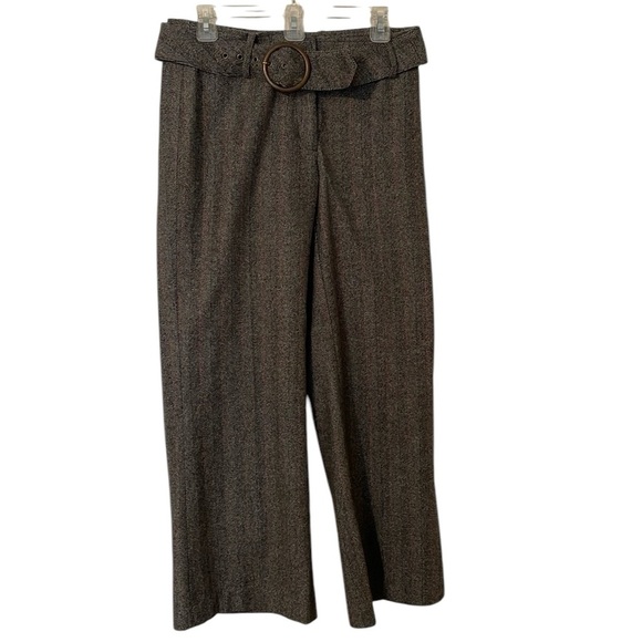 Per Una Lined Trousers Size 12 Black with Pink Tweed Belt Pockets Wide Leg EUC - Picture 1 of 12